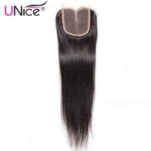 UNICE HAIR Middle Part Malaysian Straight Hair Closure 4"x4" Non-Remy Human Hair Lace Closure 120% Density Swiss Lace