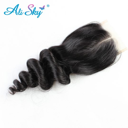 Ali Sky Malaysian nonremy Loose Wave Closure 4x4 Free Part  Human Hair Weaving Swiss Lace Medium Brown Can Be Dyed
