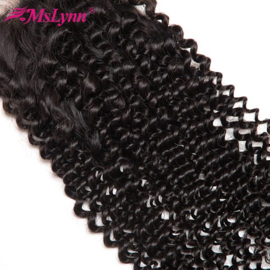 Mslynn Hair Malaysian Kinky Curly Lace Closure Free Part 4x4 Non Remy Human Hair Closure With Baby Hair Hand Tied Natural Color