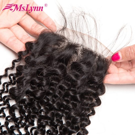 Mslynn Hair Malaysian Kinky Curly Lace Closure Free Part 4x4 Non Remy Human Hair Closure With Baby Hair Hand Tied Natural Color
