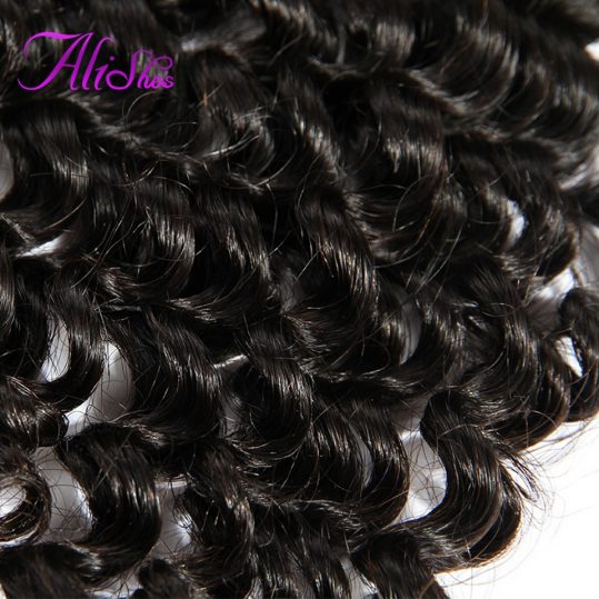 Alishes Hair Malaysian Curly Lace Closure 4*4 Free Part Bleached Knots Non-Remy 100% Human Hair Natural Black Color Can Be Dyed