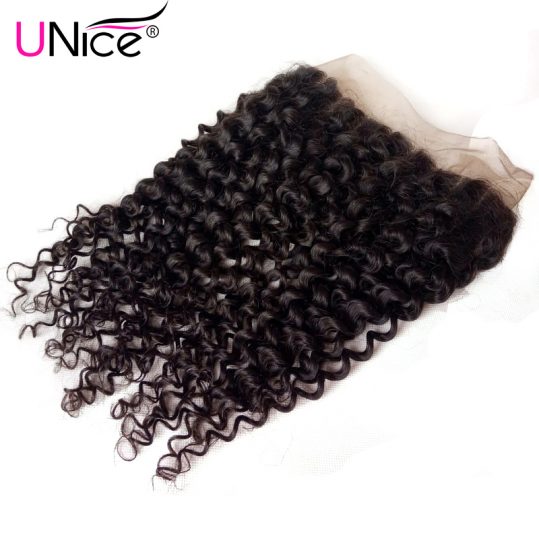 UNice Hair Company 13"x4" Malaysian Curly Hair Lace Frontal 10-20inch 1 Piece Ear to Ear Free Part Closure Non-Remy Human Hair