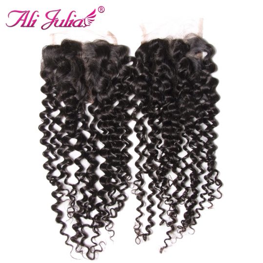 Ali Julia Products Malaysian Curly Middle Part Closure Non Remy Natural Color 10-20 Inches Human Hair with Swiss Lace Free