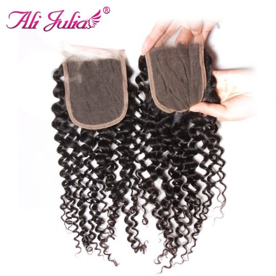 Ali Julia Products Malaysian Curly Middle Part Closure Non Remy Natural Color 10-20 Inches Human Hair with Swiss Lace Free