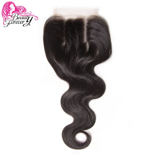 Beauty Forever Malaysian Hair Lace Closure Body Wave Non-Remy Human Hair 4*4 Three Part Closure 120% Density Natural Color