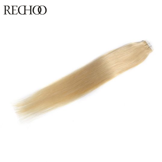 Rechoo Tape In Hair Extension 100% Human Hair #613 Color 50G/Pcs 16 24 Inch Straight Non-Remy Brazilian Hair Tape In Hair