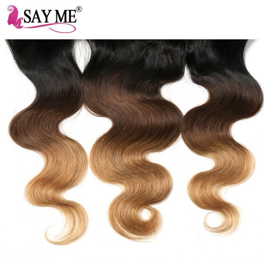 SAY ME Ombre Malaysian Body Wave Hair 13x4 Ear To Ear Pre Plucked Lace Frontal Closure Non Remy 100% Human Hair 1B/4/27