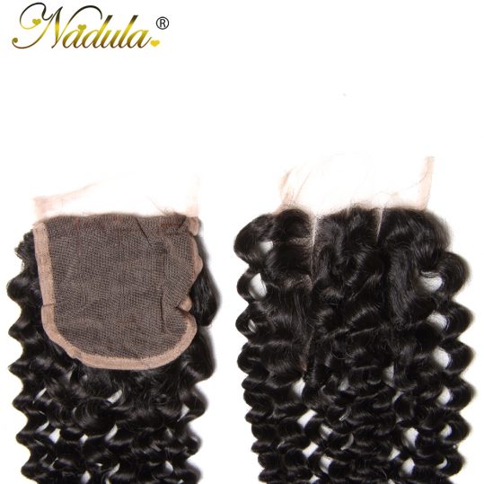 Nadula Hair 4*4 Three Part Malaysian Curly Closure Non Remy Hair Weave 100% Human Hair Swiss Lace Closure Free Shipping