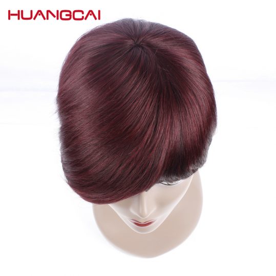 Huangcai short human hair wigs 10 Inch Bob straight for Blcak Women Can be styled natural color and 1b/99j burgundy Non Remy