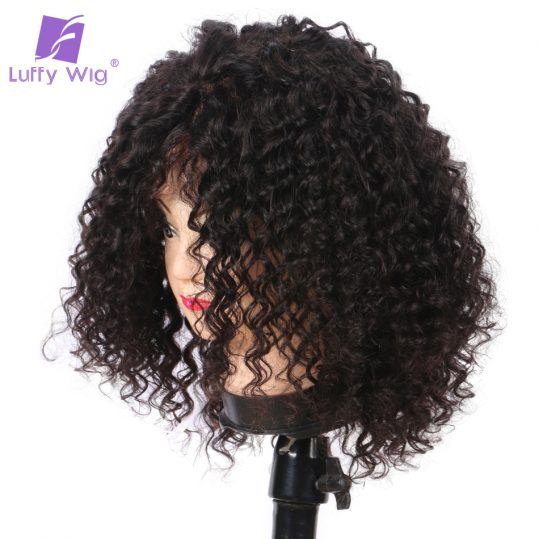 Luffy Natural Color Malaysian Non Remy Hair Full Lace Short Curly Human Hair Wigs For Black Women With Baby Hair High Ponytail