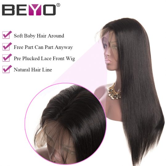 Beyo Pre Plucked Lace Front Human Hair Wigs Malaysian Straight Hair Wig With Baby Hair Non-Remy Hair 8-26 Inch Free Shipping