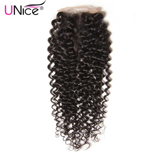 UNICE HAIR Company Indian Curly Hair Lace Closure Middle Part Non Remy Human Hair Closure Swiss Lace 10"-20" Natural Color