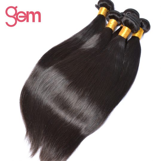Indian Straight Human Hair Weave Bundles 1PC 10"-28" GEM Beauty Non-Remy 100% Hair Extensions Natural Black Machine Double Weft