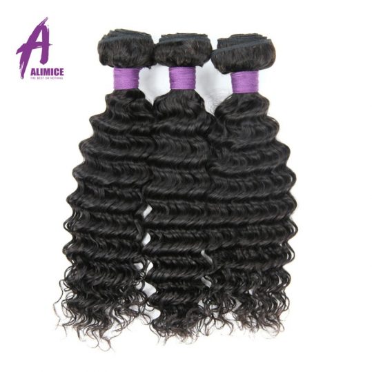 Alimice Hair Indian Hair Deep Wave Extensions 100% Human Hair Weave Bundles Non-Remy Hair Weaves Can Be Dyed Natural Color