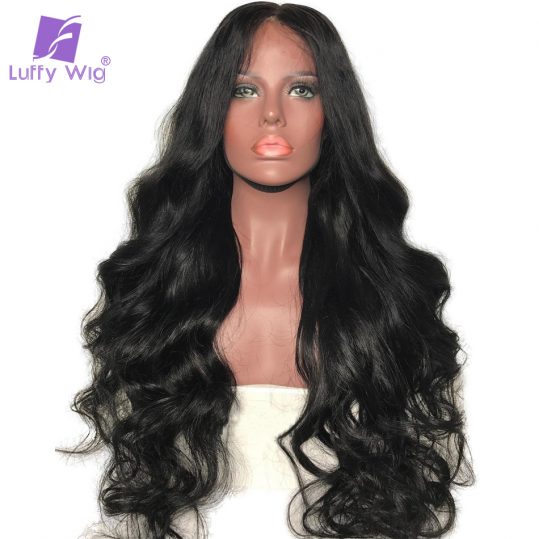 Luffy Natural Color Body Wave Indian Non Remy Human Hair Full Lace Wigs For Black Women With Baby Hair High Ponytail 130 Density