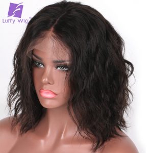 Luffy Natural Wave 5*4.5 Silk Base Full Lace Wigs Indian Human Hair Short Bob For Black Women Non-remy 10-14inch 130 Density