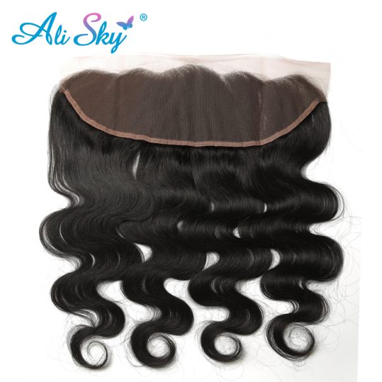Ali Sky Body Wave Indian Nonremy Hair 13*4 Lace Frontal 1pc Ear To Ear 8"-20" Free Part Human Hair Extensions Natural Color 1B#