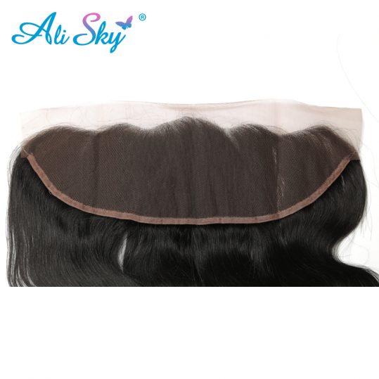 Ali Sky Body Wave Indian Nonremy Hair 13*4 Lace Frontal 1pc Ear To Ear 8"-20" Free Part Human Hair Extensions Natural Color 1B#