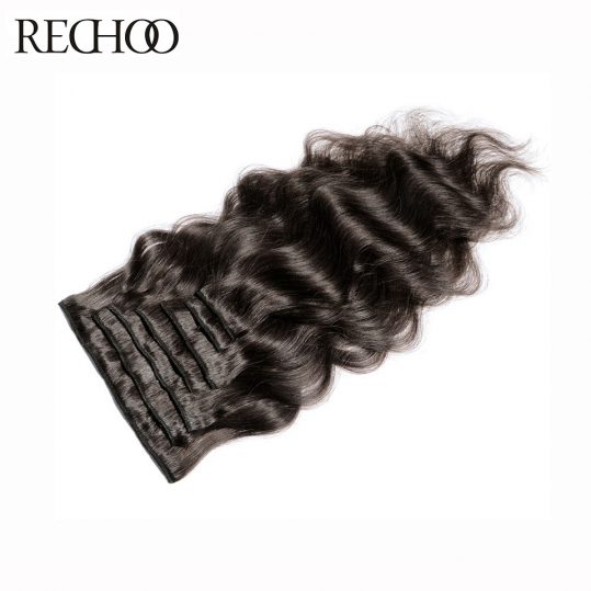 Rechoo Body Wave Indian Non-remy #2 Dark Brown Color 100% Human Hair Clip In Extensions 100 Gram Full Head Set Free Shipping