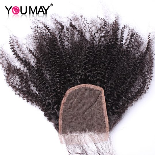 4*4 Lace Closure Mongolian Afro Kinky Curly Human Hair With Baby Hair Pre Plucked You May Hair Non-Remy