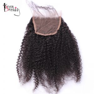 Ever Beauty Afro Kinky Curly Lace Closure Free Part Mongolian Non-remy Human Hair Natural Black Color Bleached Knots