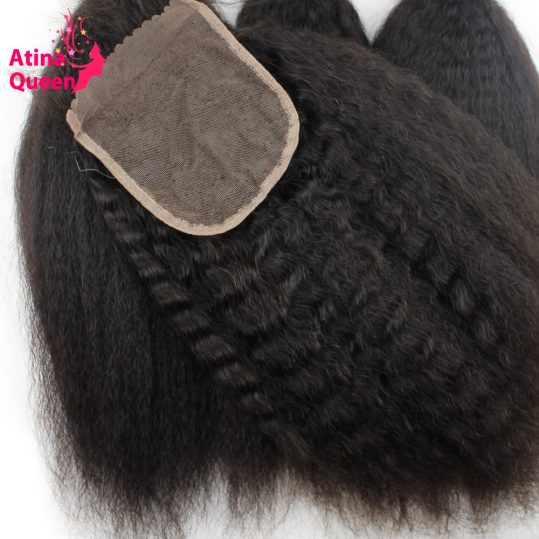 Atina Queen Kinky Straight Closures 4x4 Lace Closure with Baby Hair Italian Coarse Afro Remy Human Hair Products Free Shipping