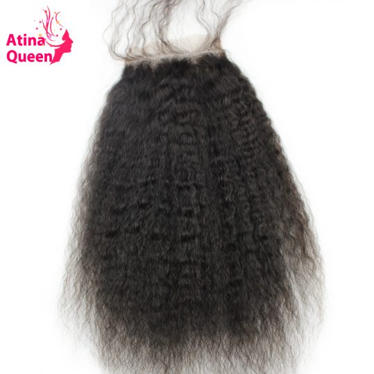 Atina Queen Kinky Straight Closures 4x4 Lace Closure with Baby Hair Italian Coarse Afro Remy Human Hair Products Free Shipping