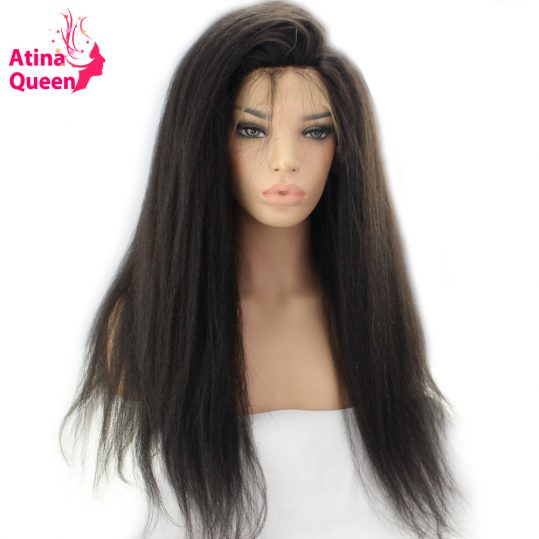 Atina Queen Kinky Straight Glueless Full Lace Wigs Human Hair with Baby Hair for Black Women Afro Brazilian Italian Coarse remy