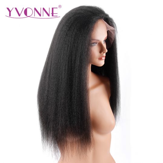 YVONNE 180% Density Kinky Straight Lace Front Human Hair Wigs For Black Women Brazilian Virgin Hair Natural Color Free Shipping