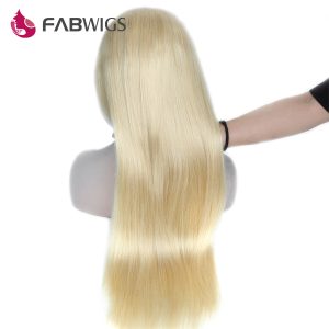 Fabwigs Silky Straight Glueless Lace Front Wig 150% Density #613 Blond Pre Plucked Human Hair Wig For Black Women Remy Hair