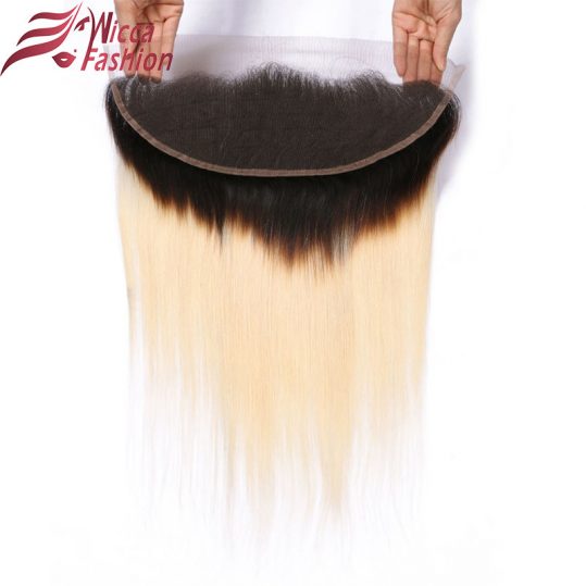 Dream Beauty Brazilian Non Remy silky Straight Hair omber 1b/613 13*4 Lace Frontal Closure dark Roots Bleached Knots