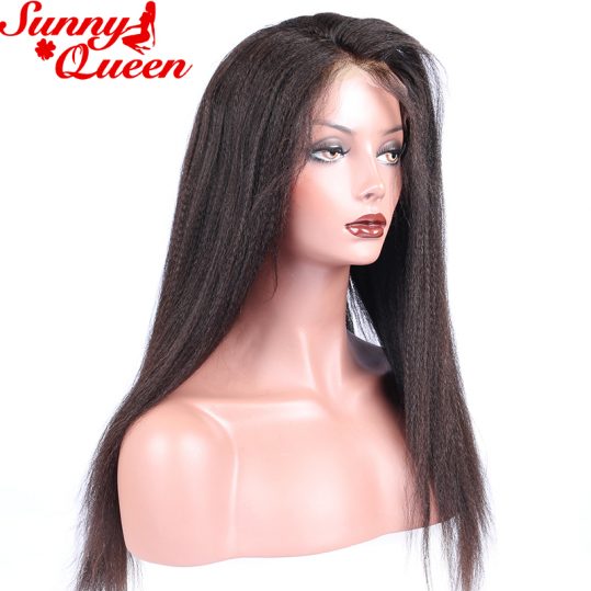 Italian Yaki Straight Brazilian Full Lace Human Hair Wigs For Black Women With Baby Hair Non-Remy Sunny Queen 10-24 Nature Color