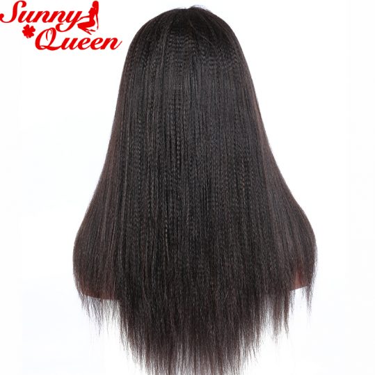 Italian Yaki Straight Brazilian Full Lace Human Hair Wigs For Black Women With Baby Hair Non-Remy Sunny Queen 10-24 Nature Color