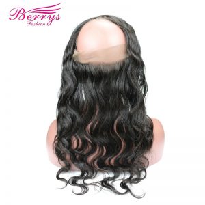 [Berrys Fashion] 360 Lace Frontal 22x4 Brazilian Body Wave Human Hair Ear To Ear Closure with Baby Hair Bleached Knots Remy Hair