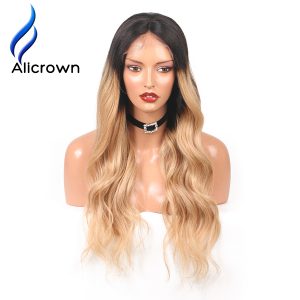 Alicrown Body Wave Ombre 1B/27 Ombre Color lace Front Wigs For Black Women Remy Hair Brazilian Human Hair Wigs Pre Plucked