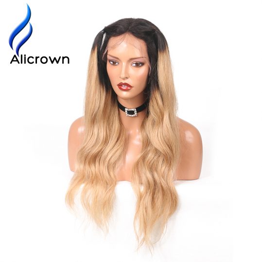 Alicrown Body Wave Ombre 1B/27 Ombre Color lace Front Wigs For Black Women Remy Hair Brazilian Human Hair Wigs Pre Plucked