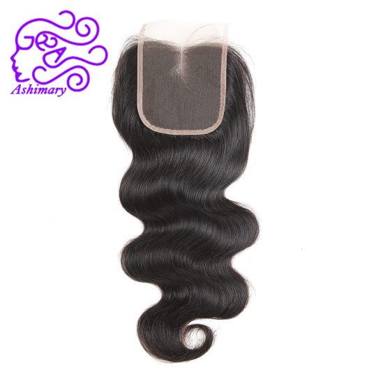 Ashimary Brazilian Hair Body Wave Lace Closure Middle Part 4"x4" Remy Hair Closure Natural Color 100% Human Hair Free Shipping