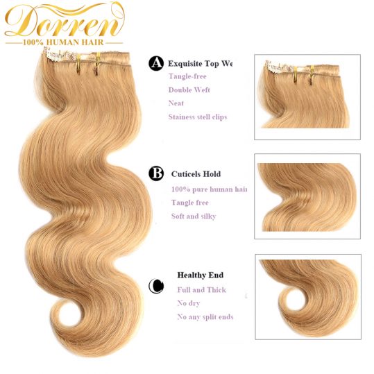 Doreen 200G Thicker Full Head Clip In Human Hair Extensions Double Weft Brazilian Remy Hair With Lace 100% Natural Human Hair