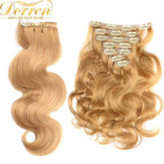 Doreen 200G Thicker Full Head Clip In Human Hair Extensions Double Weft Brazilian Remy Hair With Lace 100% Natural Human Hair