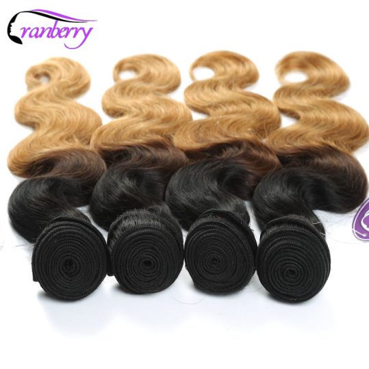 Cranberry Hair Store Brazilian Body Wave Ombre Human Hair T1B/4/27 Three Tone Black Brown Blonde Non-remy Human Hair Bundles