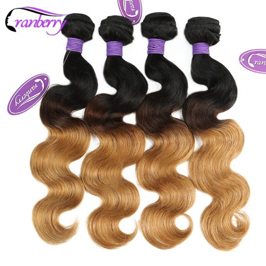 Cranberry Hair Store Brazilian Body Wave Ombre Human Hair T1B/4/27 Three Tone Black Brown Blonde Non-remy Human Hair Bundles
