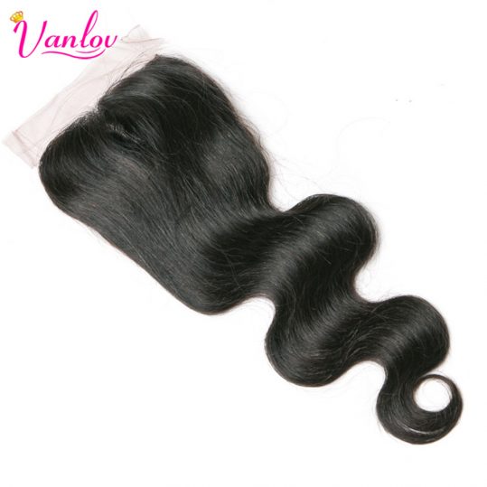 Vanlov Brazilian Body Wave Human Hair Closure 4x4 Free Part Lace Closure Nature Black Non Remy Can Be Dyed And Bleached