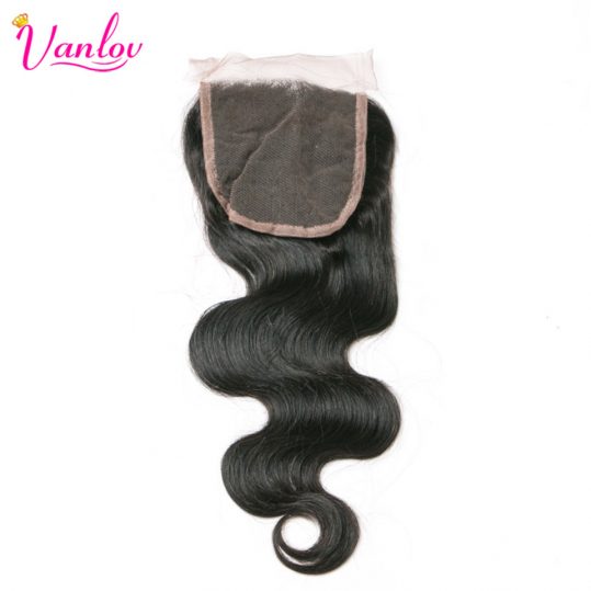 Vanlov Brazilian Body Wave Human Hair Closure 4x4 Free Part Lace Closure Nature Black Non Remy Can Be Dyed And Bleached