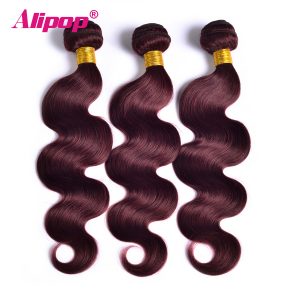 ALIPOP Hair Burgundy Brazilian Hair Weave Bundles Body wave Human Hair Bundles 99J Red Color Hair Extensions Non Remy 1 Bundle