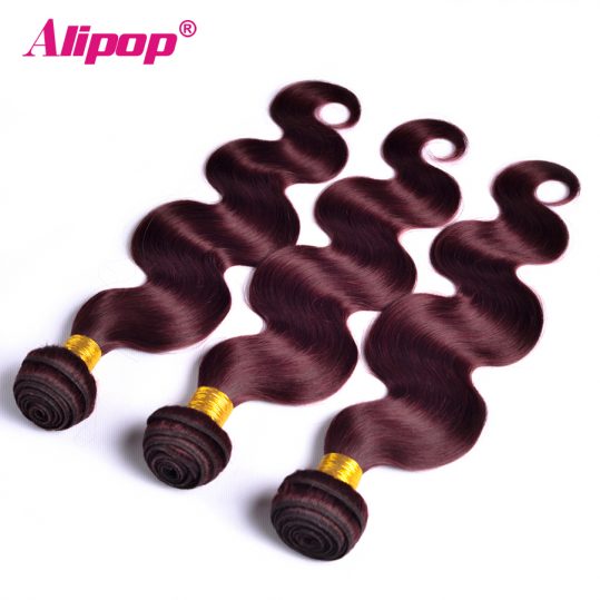 ALIPOP Hair Burgundy Brazilian Hair Weave Bundles Body wave Human Hair Bundles 99J Red Color Hair Extensions Non Remy 1 Bundle