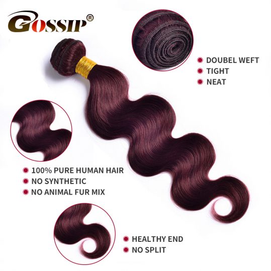 Burgundy Body Wave Brazilian Hair Weave Bunldes 99j Red Color Human Hair Bundles Gossip Hair Extensions Non Remy 1 Piece Only