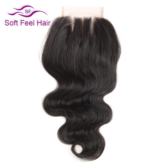 Soft Feel Hair Brazilian Body Wave Closure Three Part 100% Human Hair Natural Color Non Remy Lace Closure Free Shipping 10"-20"