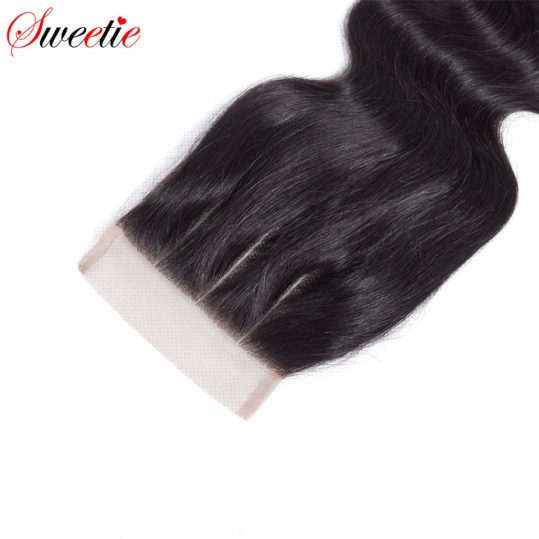 Sweetie Brazilian Body Wave Hair Closure 4x4 inch Swiss Lace Closure Three Part 100% Human Remy Hair 8-20 inch Hand Tied