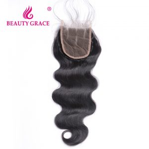 Beauty Grace Brazilian Body Wave Lace Closure With Baby Hair 4x4 Remy 100% Human Hair Three Part Top Closures