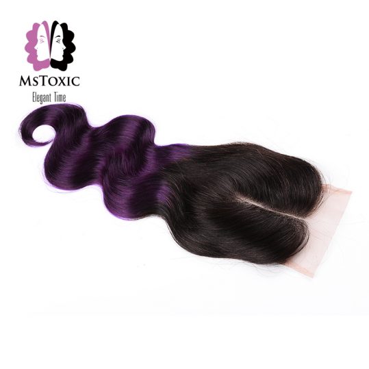 Mstoxic Lace Closure Purple 100% Brazilian Human Hair Middle Part Body Wave Non Remy Free Shipping